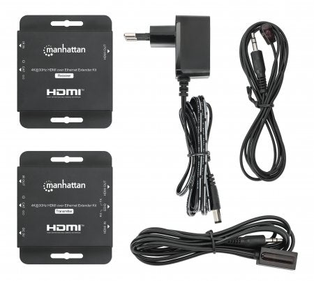 Manhattan Kit d’extension HDMI 4K sur Ethernet, étend 4K@30 Hz jusqu’à 40 m ou 1080p@60 Hz jusqu’à 70 m via câble Cat6, émetteur et récepteur, alimentation par câble (PoC), noir, garantie de 3 ans - vue 5