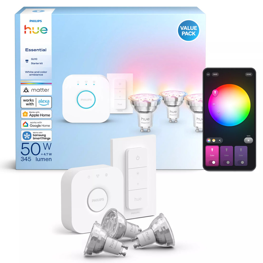 Philips Hue White and Color ambiance Kit de démarrage Essential : 3 ampoules connectées GU10 (345 lm) + variateur - vue 3
