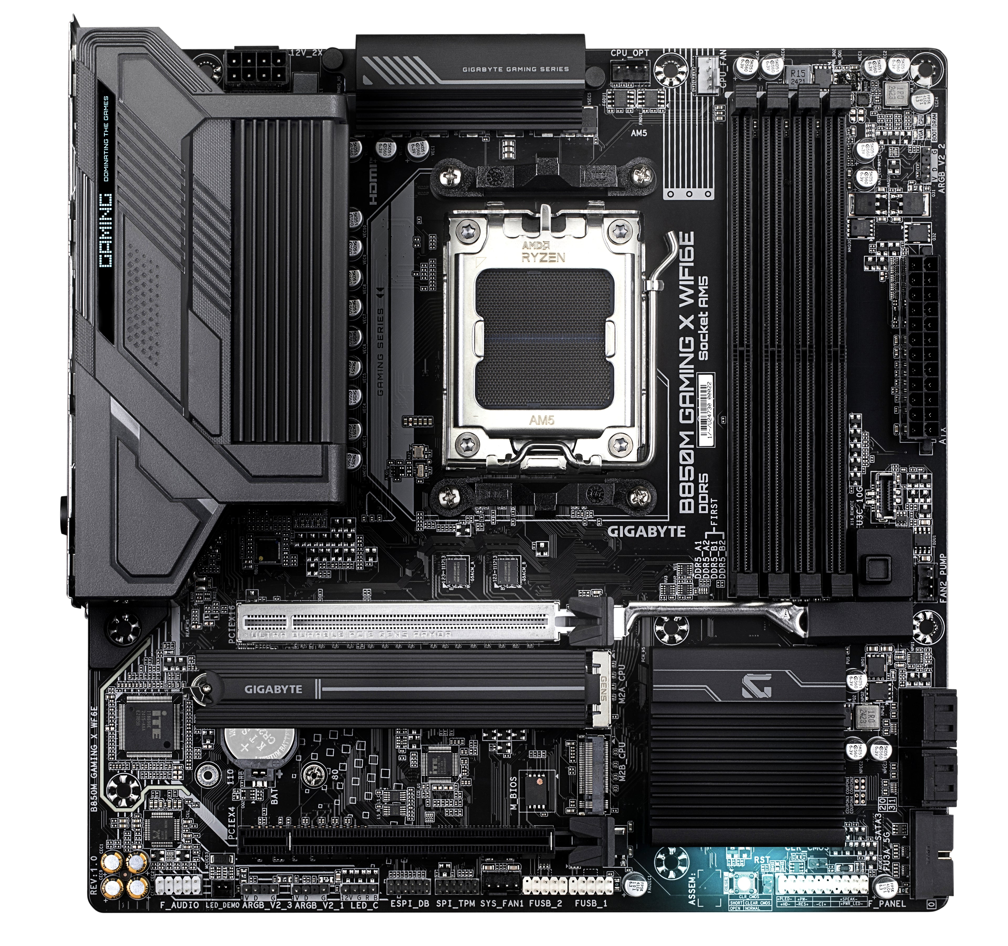 GIGABYTE B850M GAMING X WIFI6E Carte Mère - Processeurs AMD Ryzen Série 9000, VRM numérique 10+2+2 phases, jusqu'à 8200MHz DDR5 (OC), 1xPCIe 5.0 + 1xPCIe 4.0 M.2, LAN 2.5, WIFI 6E, USB 3.2 Gen 2.