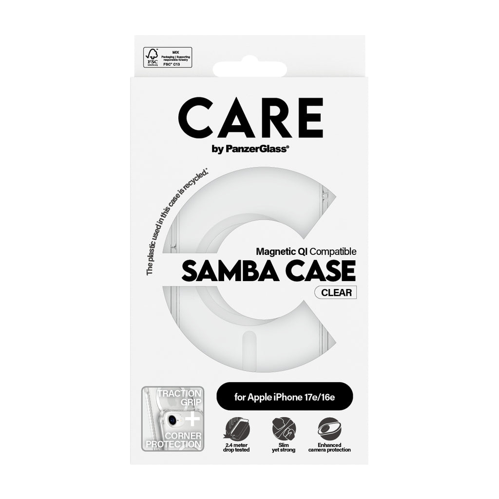 PanzerGlass CARE Samba Case Transparent avec Qi pour iPhone 17e et 16e
