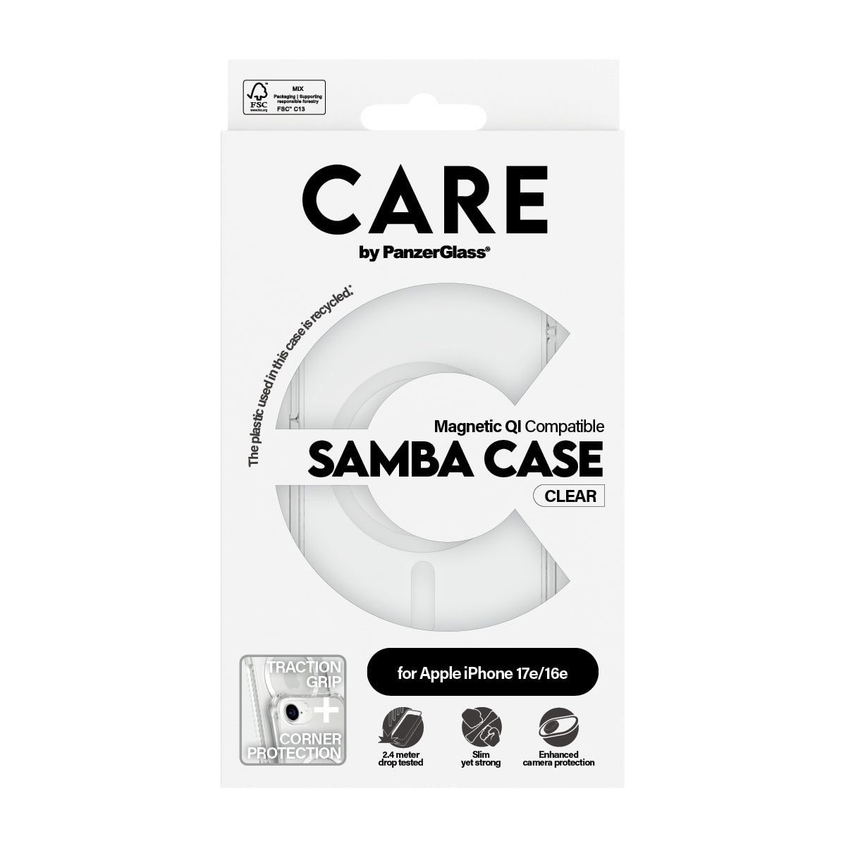 PanzerGlass CARE Samba Case Transparent avec Qi pour iPhone 17e et 16e