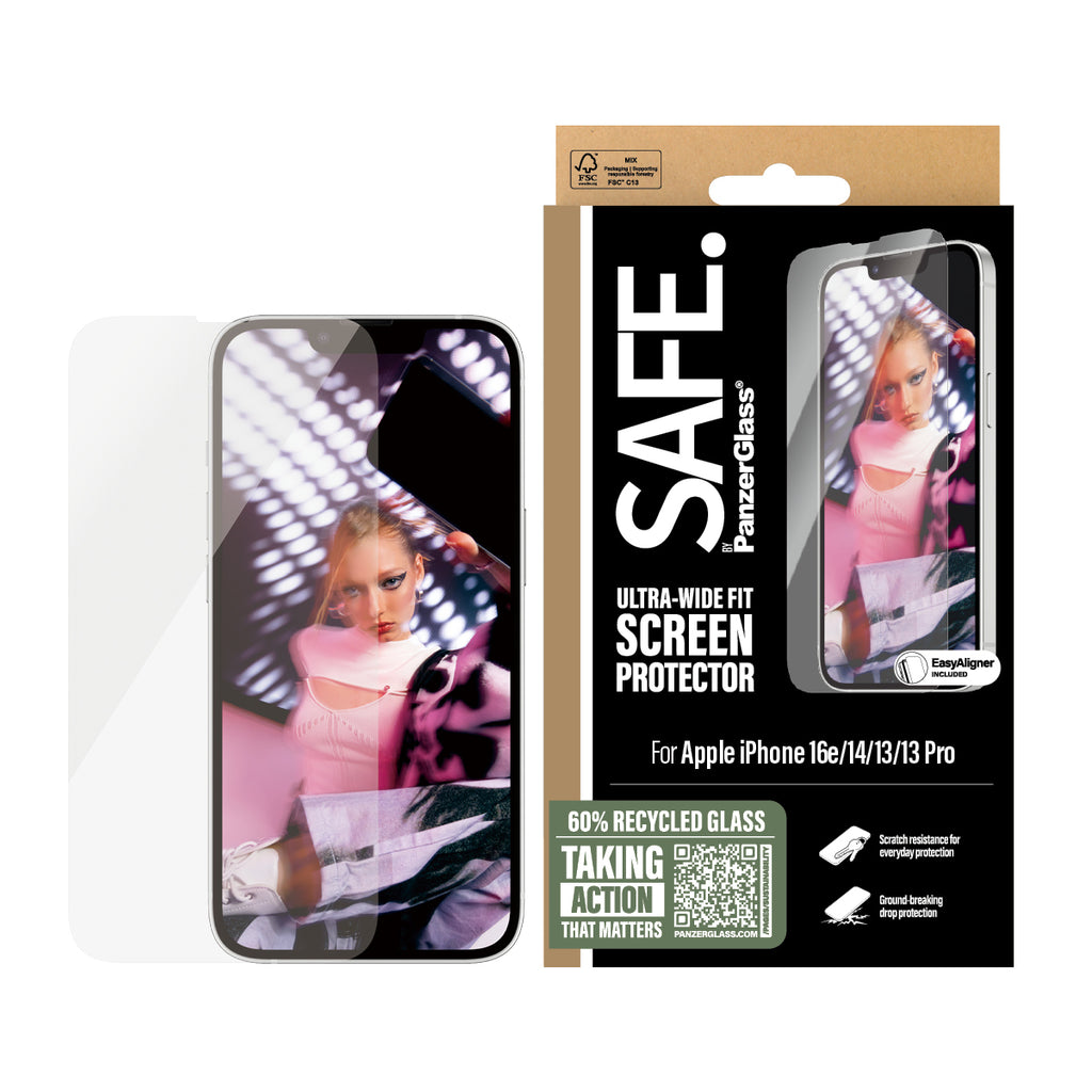PanzerGlass SAFE. by ® Screen Protector iPhone 17e | 16e | 14 | 13 | 13 Pro | Ultra-Wide Fit w. EasyAligner Protection d'écran transparent Apple 1 pièce(s)