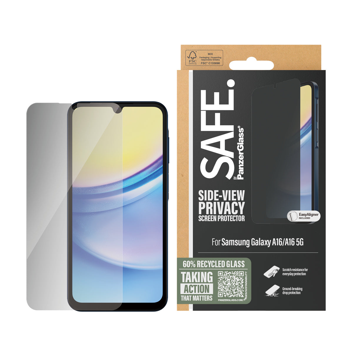 PanzerGlass SAFE. by ® 2-Way Privacy Screen Protector Samsung Galaxy A16 | A16 5G | Ultra-Wide Fit Protection d'écran transparent 1 pièce(s)