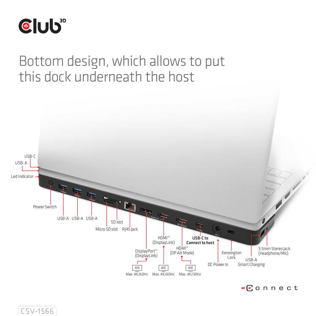 CLUB3D CSV-1566 Station d'accueil USB 3.2 Gen 1 Type-C, Noir