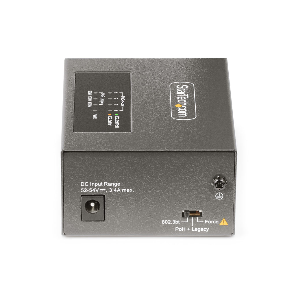 StarTech.com Injecteur PoE++ Multi-Gigabit 4 Ports, Ethernet 5/2.5/1G NBASE-T, 160W, Montage Mural/Rail DIN