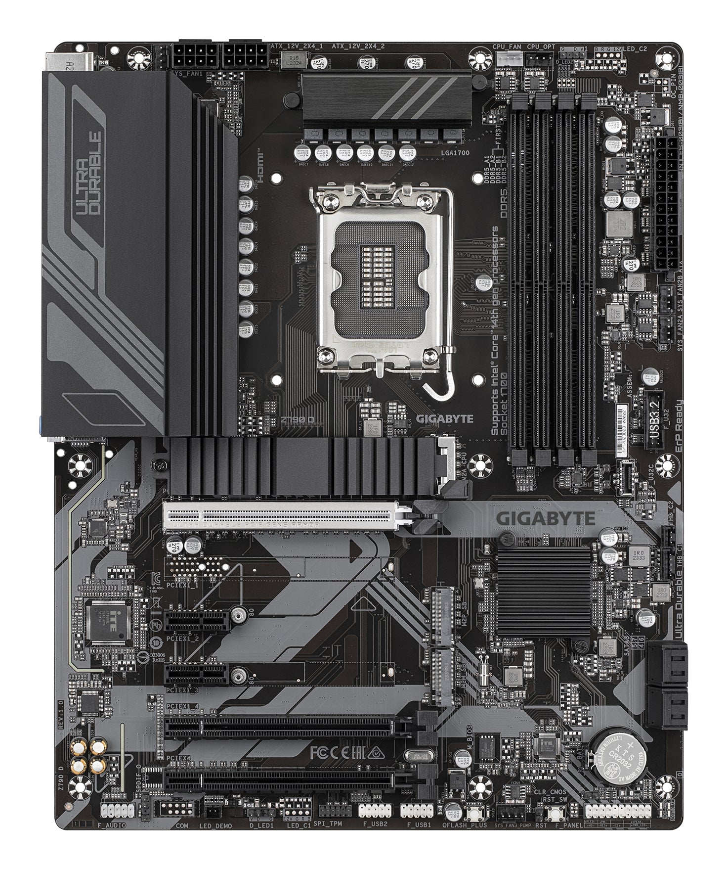 GIGABYTE Z790 D Carte Mère - Prend en charge les processeurs Intel Core de 14e génération, VRM numérique 12+1+1 phases, jusqu'à 7600MHz DDR5 (OC), 3xPCIe 4.0 M.2, LAN 2.5GbE, USB 3.2 Gen 2