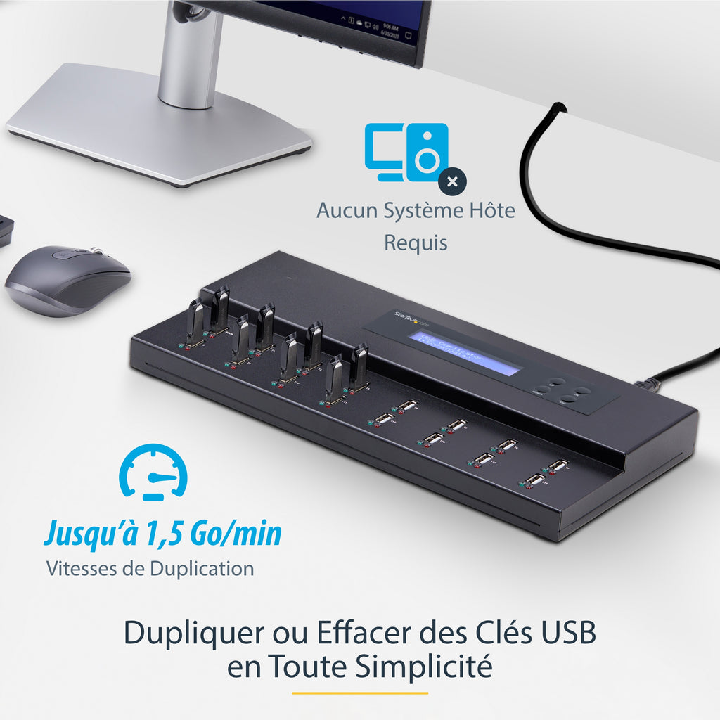 StarTech.com Duplicateur et Effaceur Autonome de 1 à 15 clés USB, Copieur de Plusieurs Clés USB, Copie Système et Fichier et Secteur par Secteur, 1,5 Go/min, Effacement en 3 Passes, Affichage LCD - vue 3