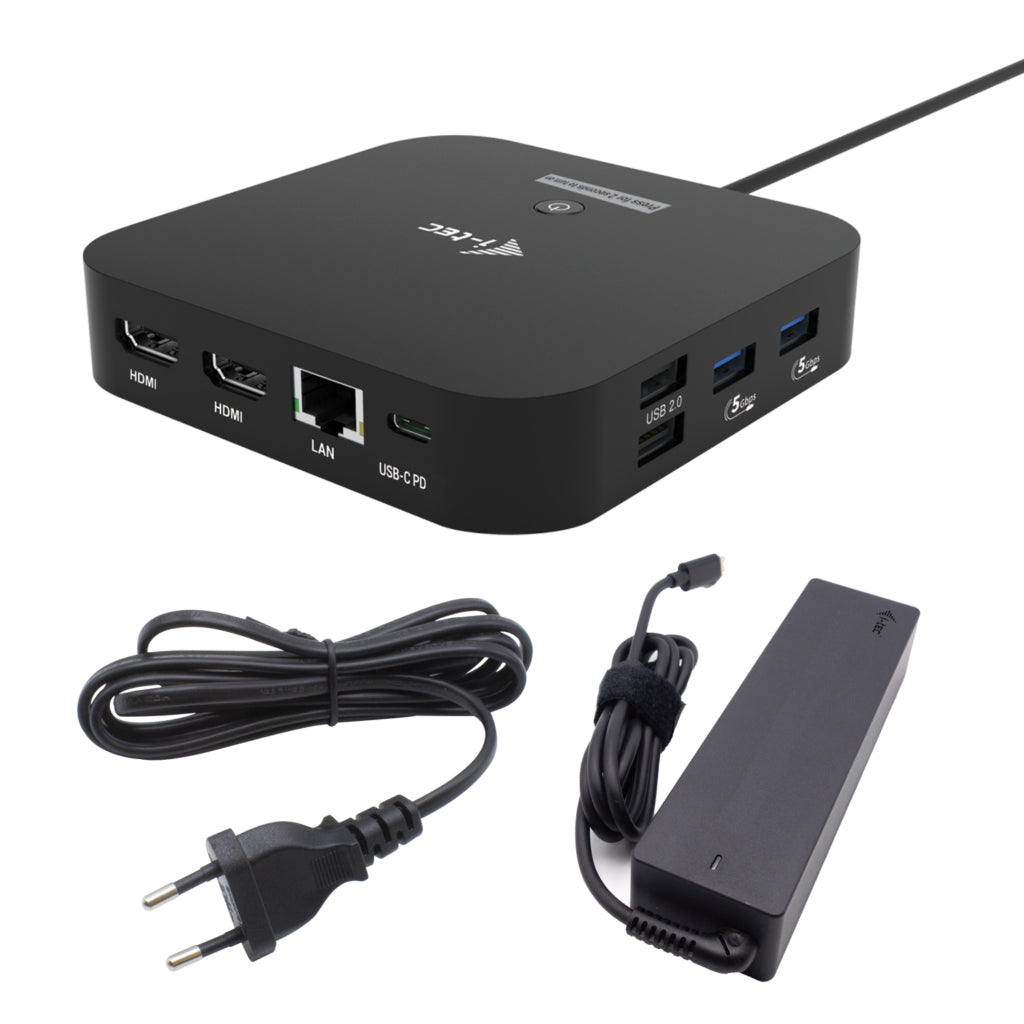 i-tec USB-C Dual HDMI Docking Station with Power Delivery 100 W + Universal Charger 100W Avec fil USB 3.2 Gen 2 (3.1 Gen 2) Type-C Noir
