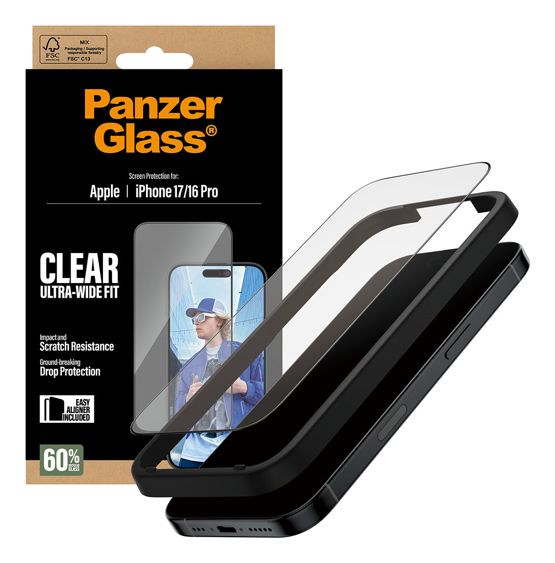 PanzerGlass ® Screen Protector iPhone 17 | iPhone 16 Pro | Ultra-Wide Fit w. EasyAligner Protection d'écran transparent Apple 1 pièce(s)
