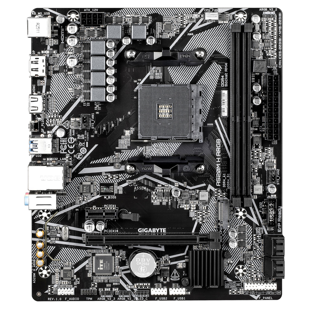 GIGABYTE A520M H ARGB Carte Mère – Compatible avec processeurs AMD Ryzen Série 5000, jusqu’à 5100 MHz DDR4 (OC), M.2 PCIe 3.0 x4, LAN 1 GbE, USB 3.2 Gen 1 - vue 2