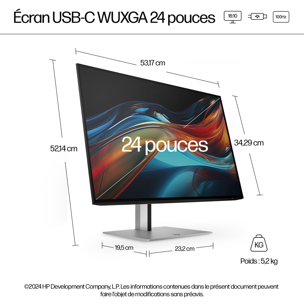 HP Series 7 Pro Moniteur 24 pouces WUXGA USB-C 724pu sans PVC
