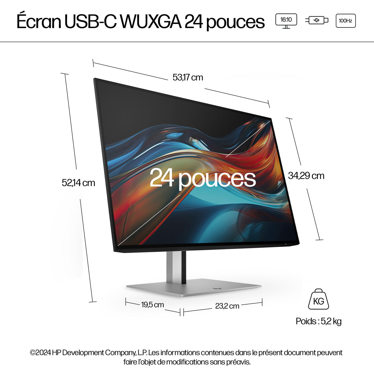 HP Series 7 Pro Moniteur 24 pouces WUXGA USB-C 724pu sans PVC