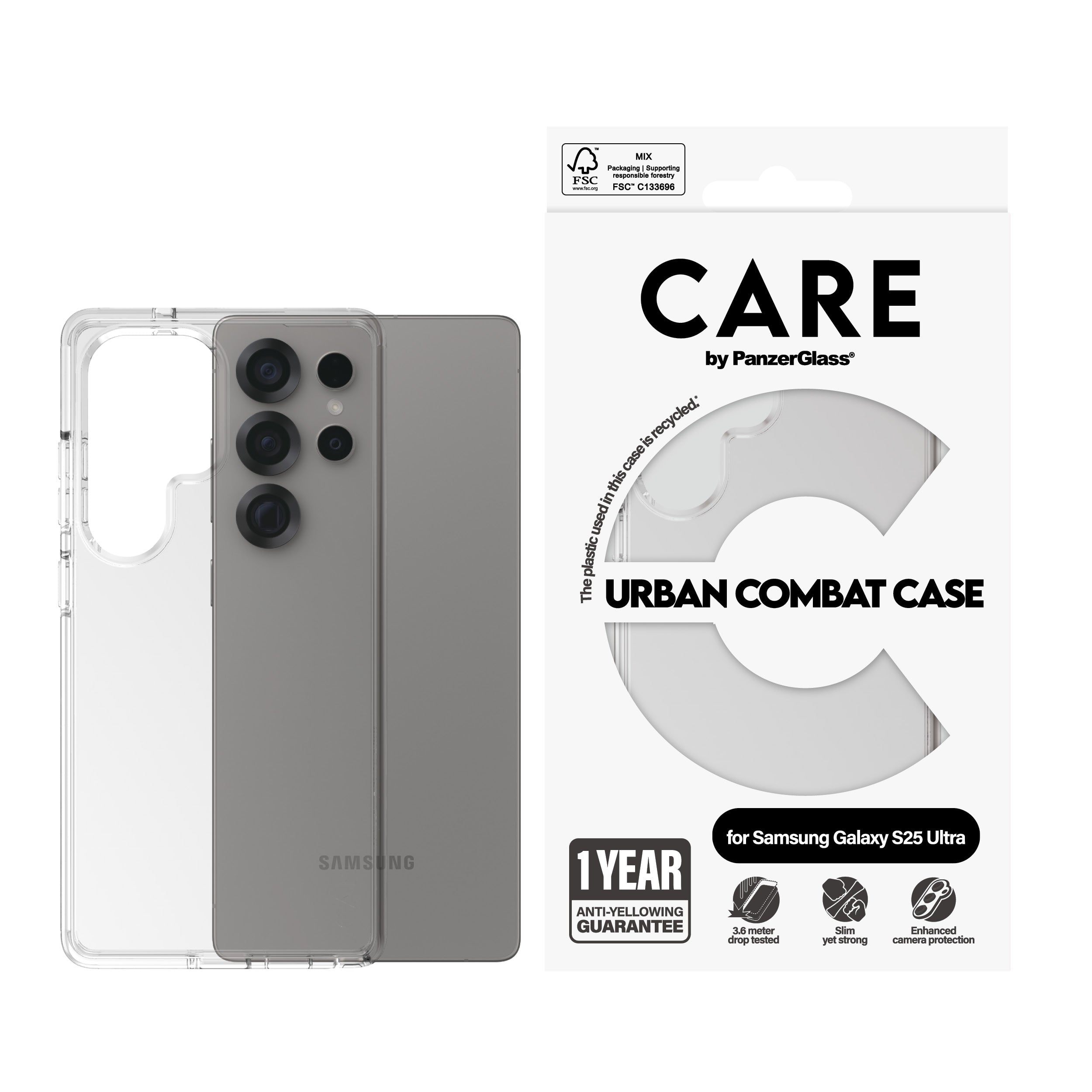 PanzerGlass PanzerGlass CARE™ by ® Urban Combat Case Transparent Samsung Galaxy S25 Ultra coque de protection pour téléphones portables Housse