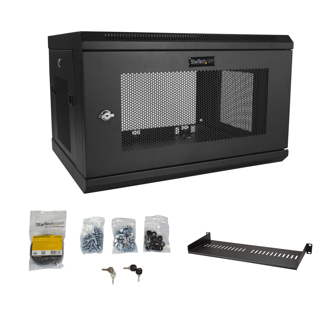 StarTech.com Armoire Réseau Murale 6U avec Étagère 1U, Rack Serveur 19" à Charnières et Ventilée