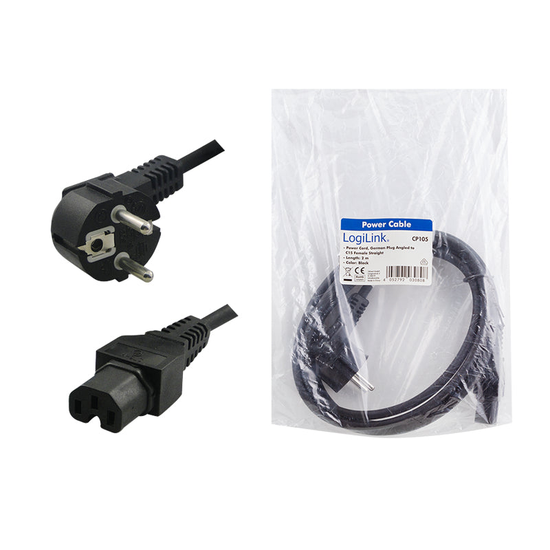 LogiLink CP105 câble électrique Noir 2 m Coupleur C13 Coupleur C15