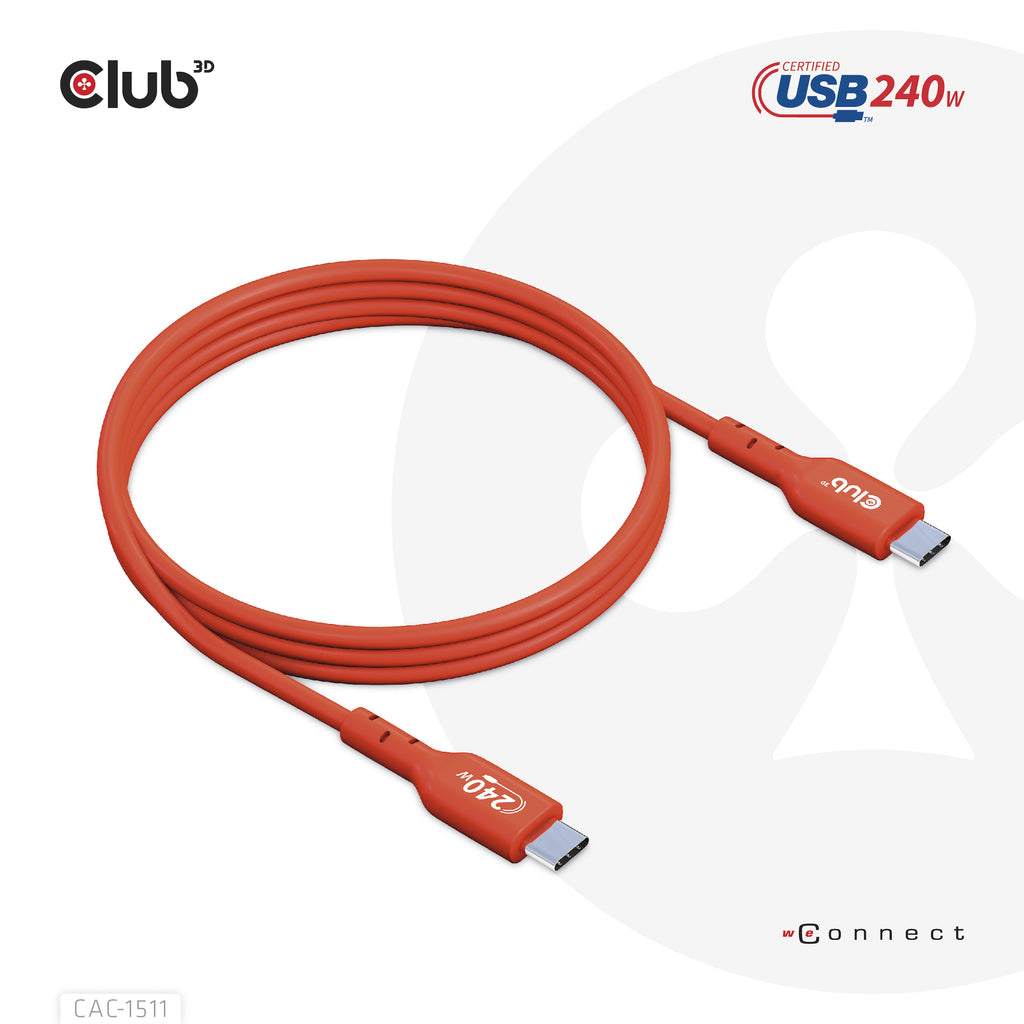 CLUB3D CAC-1511 Câble USB-C vers USB-C 2.0, 1 m, 240 W, 0,48 Gbit/s, Orange