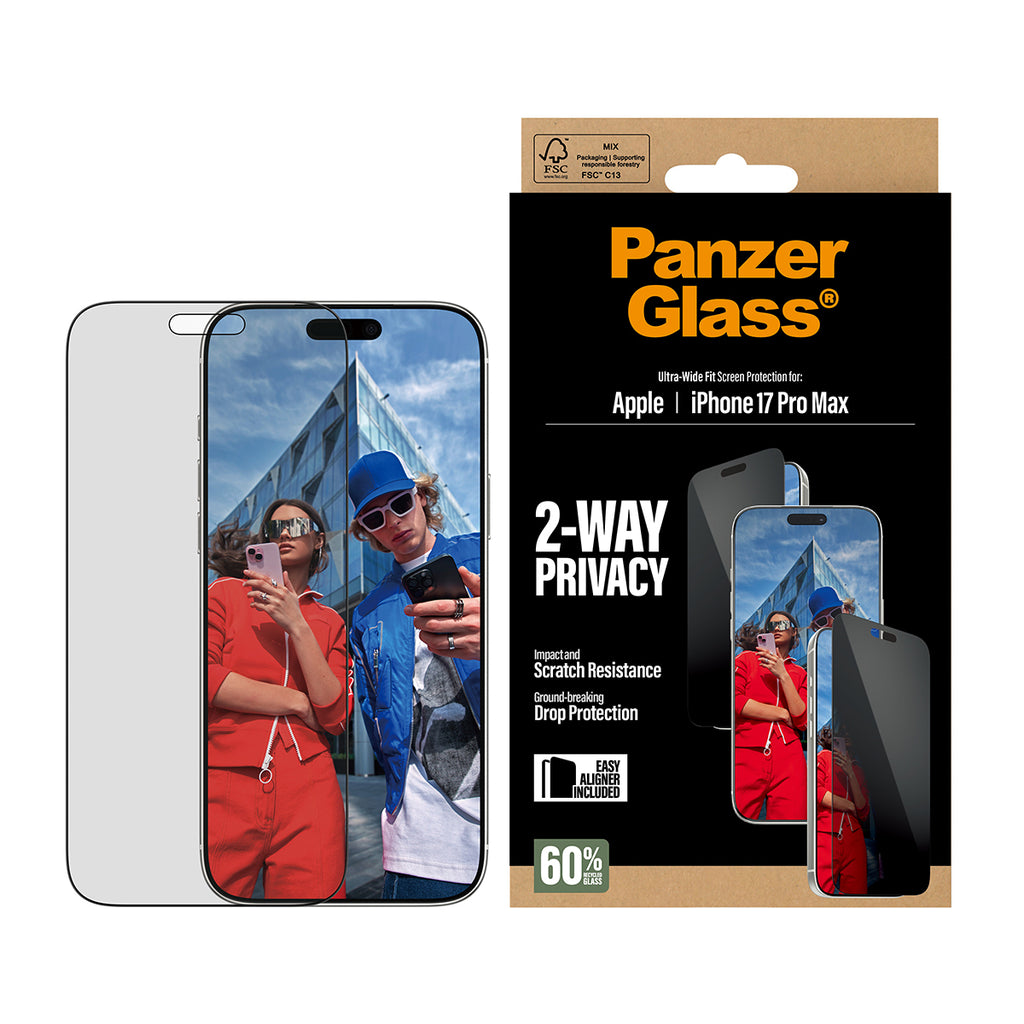 PanzerGlass Protection d'écran de Confidentialité 2-Way pour iPhone 17 Pro Max, Ultra-Wide Fit avec EasyAligner