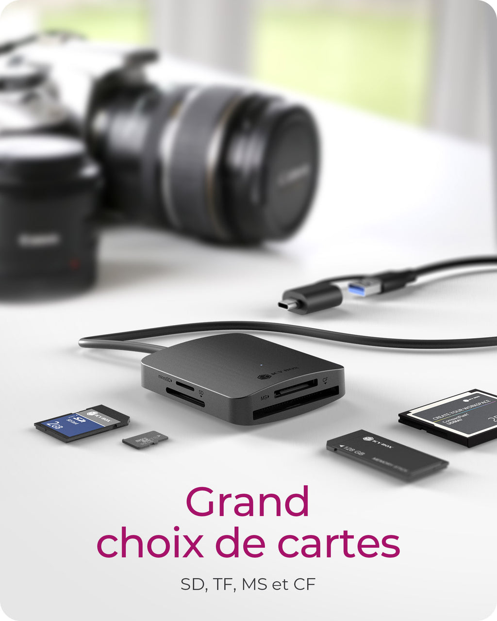 ICY BOX IB-CR302-CU3 lecteur de carte mémoire USB 3.2 Gen 1 (3.1 Gen 1) Type-A Noir