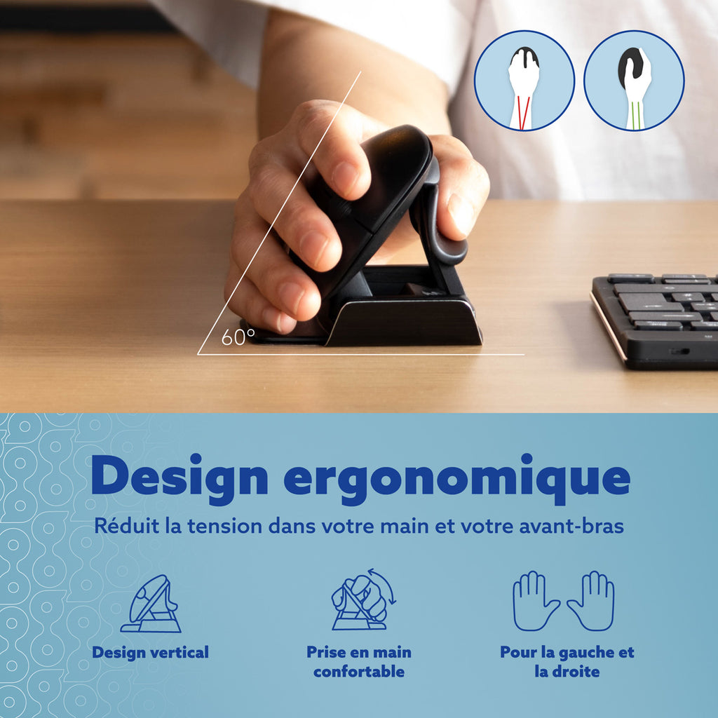 R-Go Tools Souris Ergonomique HE Twister Ambidextre, Taille M (165-185 mm), Filaire et Bluetooth