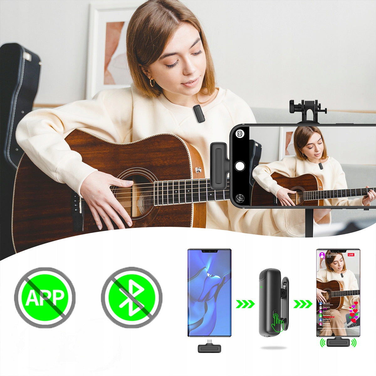 Microphone-cravate sans fil USB-C Bluetooth à effet de surface pour téléphone Zenwire TrueTone J13