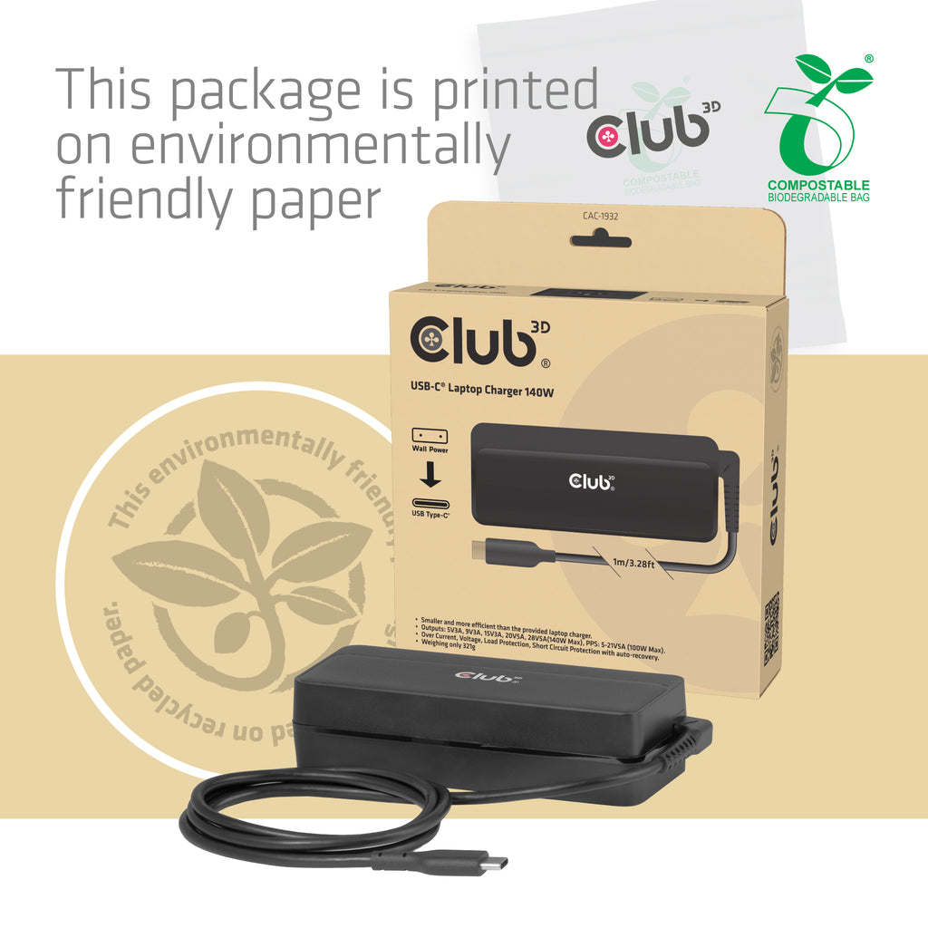 CLUB3D Chargeur USB-C® pour ordinateur portable 140 W