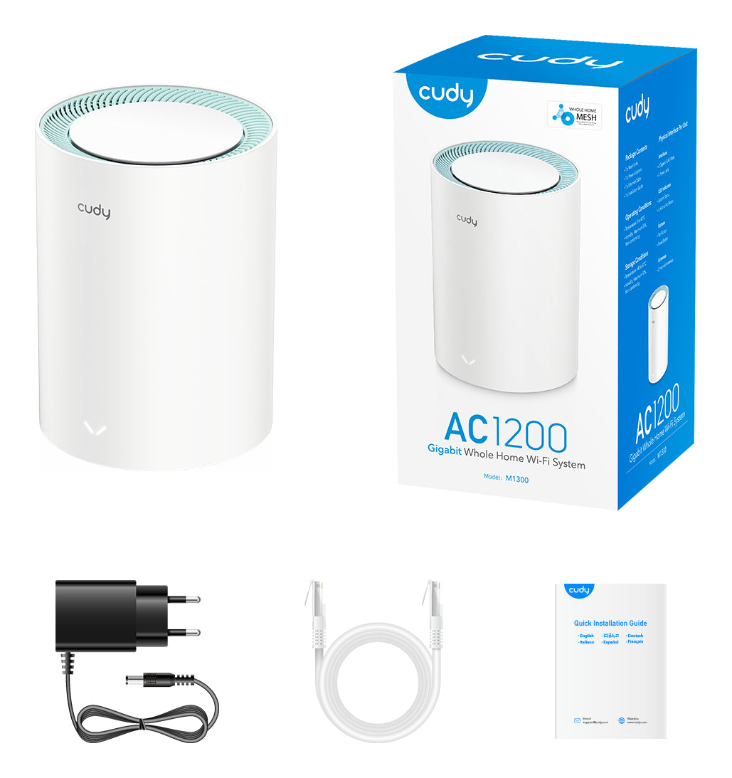 Cudy M1300 1-PACK système Wi-Fi maillé Bi-bande (2,4 GHz / 5 GHz) Wi-Fi 5 (802.11ac) Blanc 2 Interne