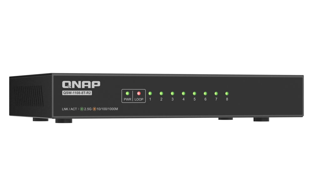 QNAP QNAP QSW-1108-8T-R2 commutateur réseau Non-géré 2.5G Ethernet (100/1000/2500) Bureau Noir