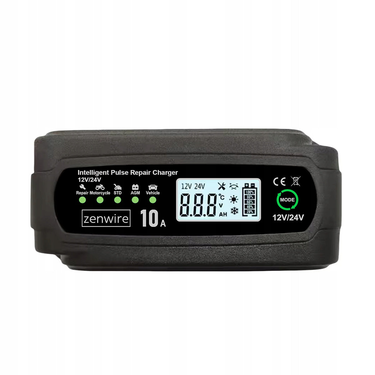 Chargeur-redresseur de batterie de voiture avec fonction de réparation 12 V, 24 V, 10 A Zenwire JMD-10