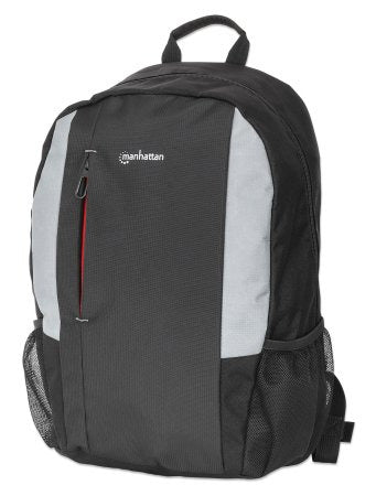 Manhattan Sac à dos York 16", noir/gris, compartiment rembourré pour ordinateur portable, grande poche avant, poignée de