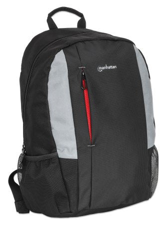 Manhattan Sac à dos York 16", noir/gris, compartiment rembourré pour ordinateur portable, grande poche avant, poignée de