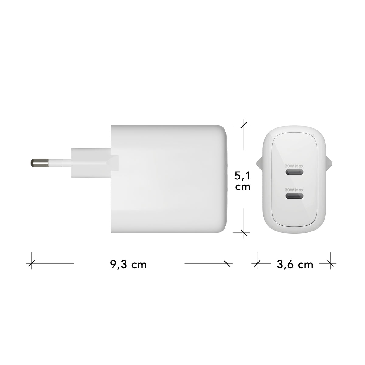Chargeur Secteur Universel CH30EUWH7123 Charge Rapide, 2 Ports USB-C, Blanc