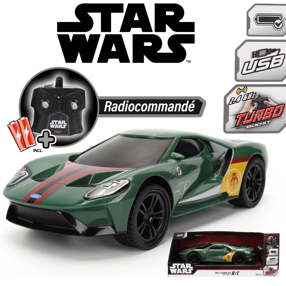 Jada Toys Voiture Radiocommandée Star Wars Boba Fett Ford GT 2.4 GHz Turbo Boost