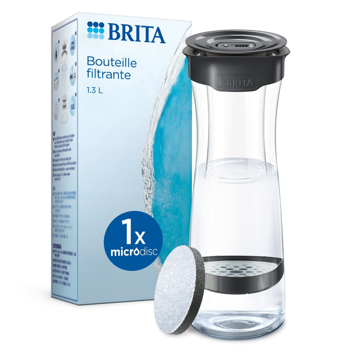 Brita Bouteille filrante gris foncé (1,3 L), 1 filtre MicroDisc inclus