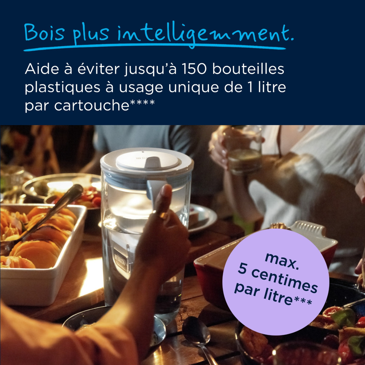 Brita Carafe filtrante en verre MAXTRA bleu clair + 1 cartouche Pure Performance