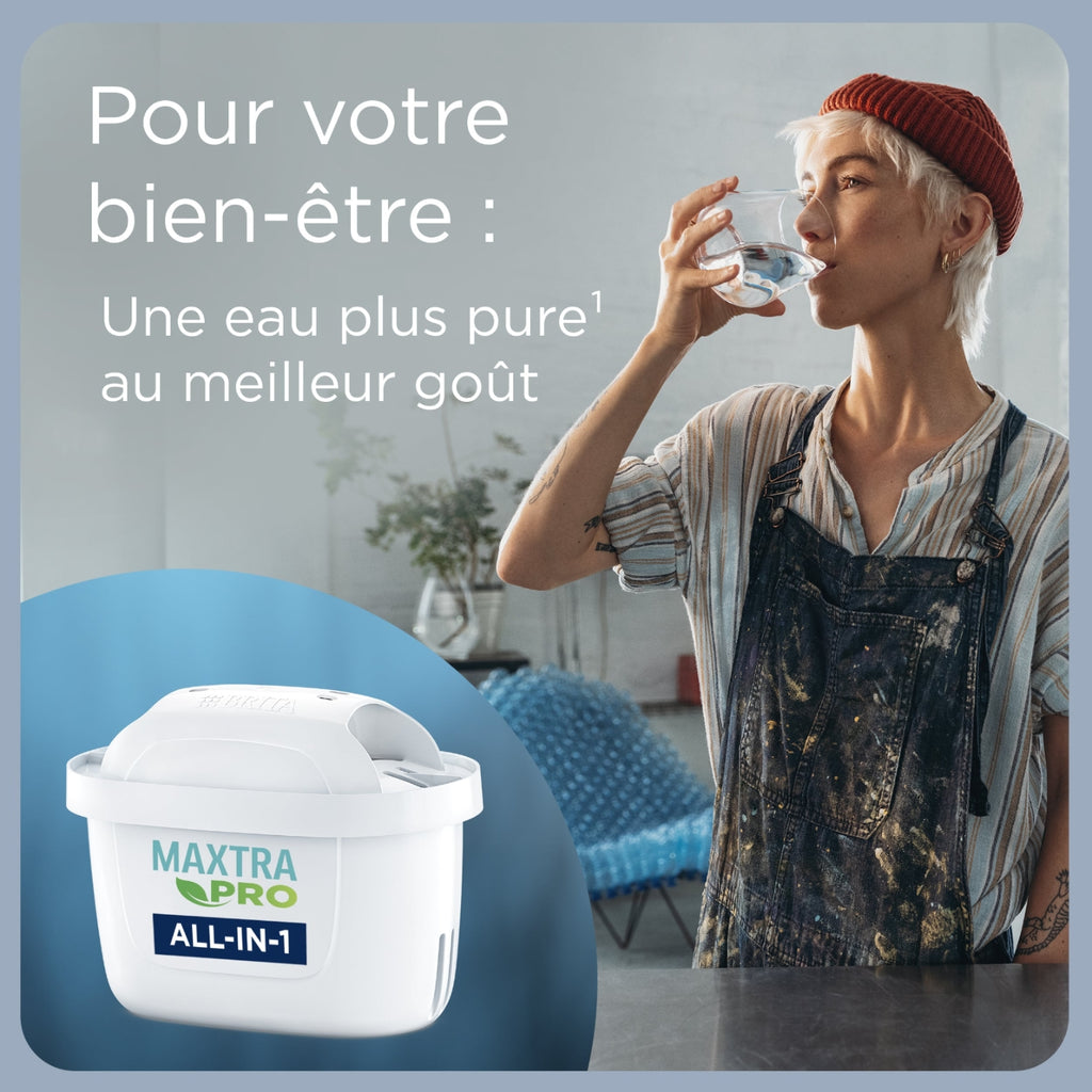 Brita Carafe filtrante en verre MAXTRA bleu clair + 1 cartouche Pure Performance