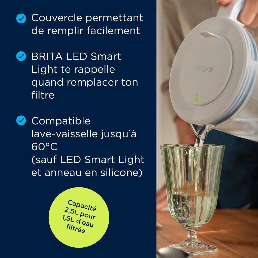 Brita Carafe filtrante en verre MAXTRA bleu clair + 1 cartouche Pure Performance