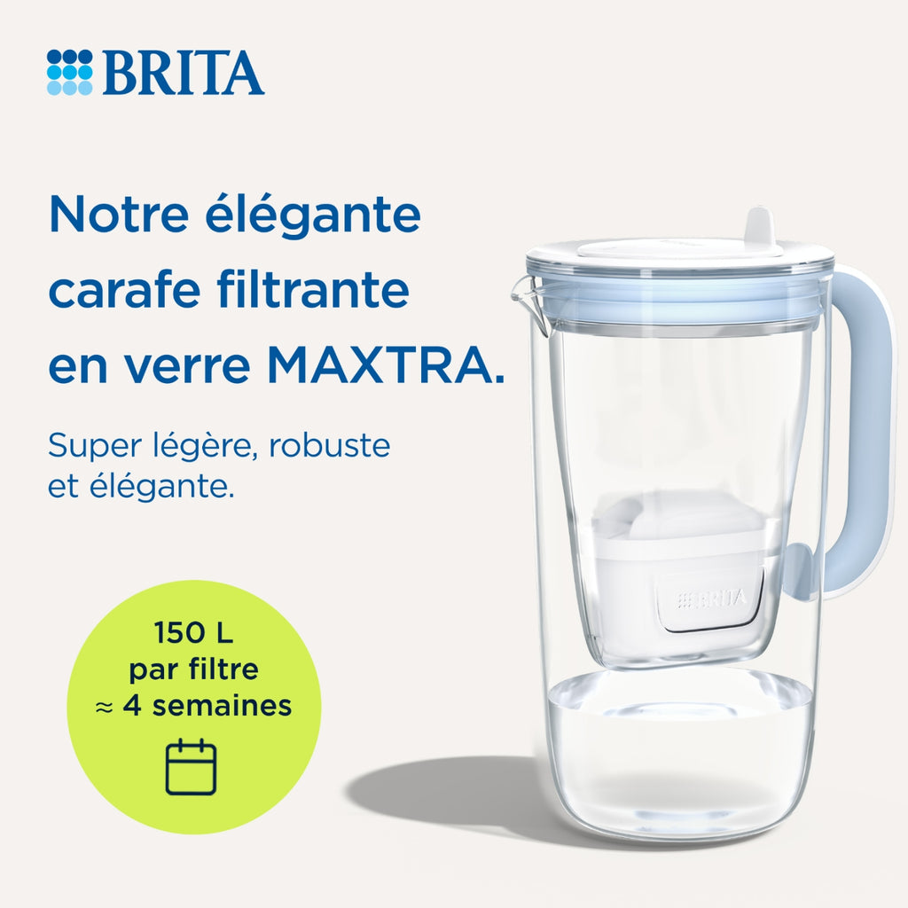 Brita Carafe filtrante en verre MAXTRA bleu clair + 2 cartouches Pure Performance