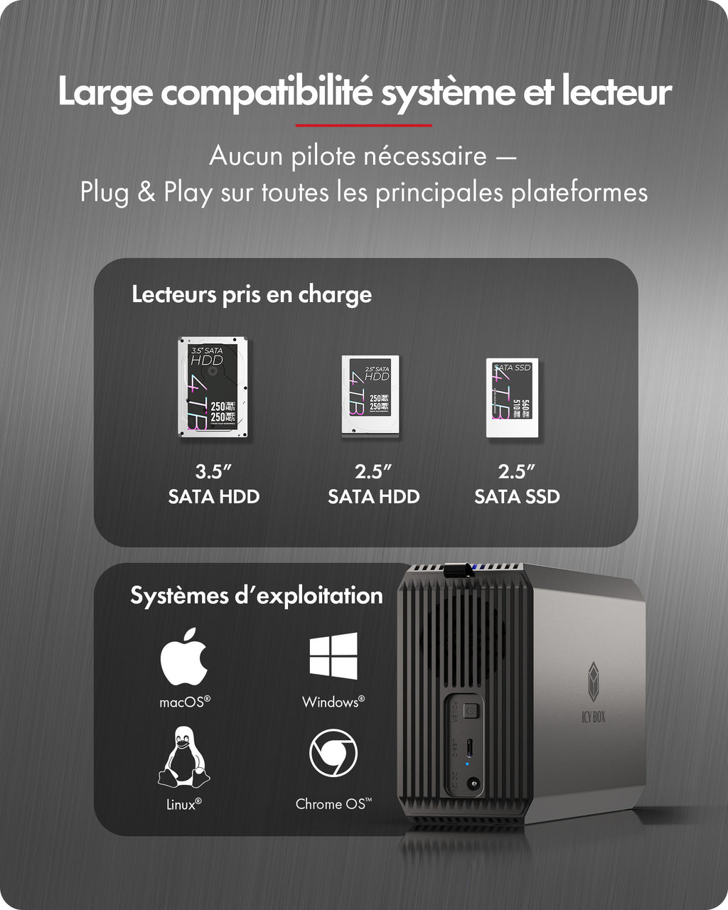 ICY BOX IB-RD3720-CU3 Boîtier disque dur/SSD Noir 2.5/3.5"