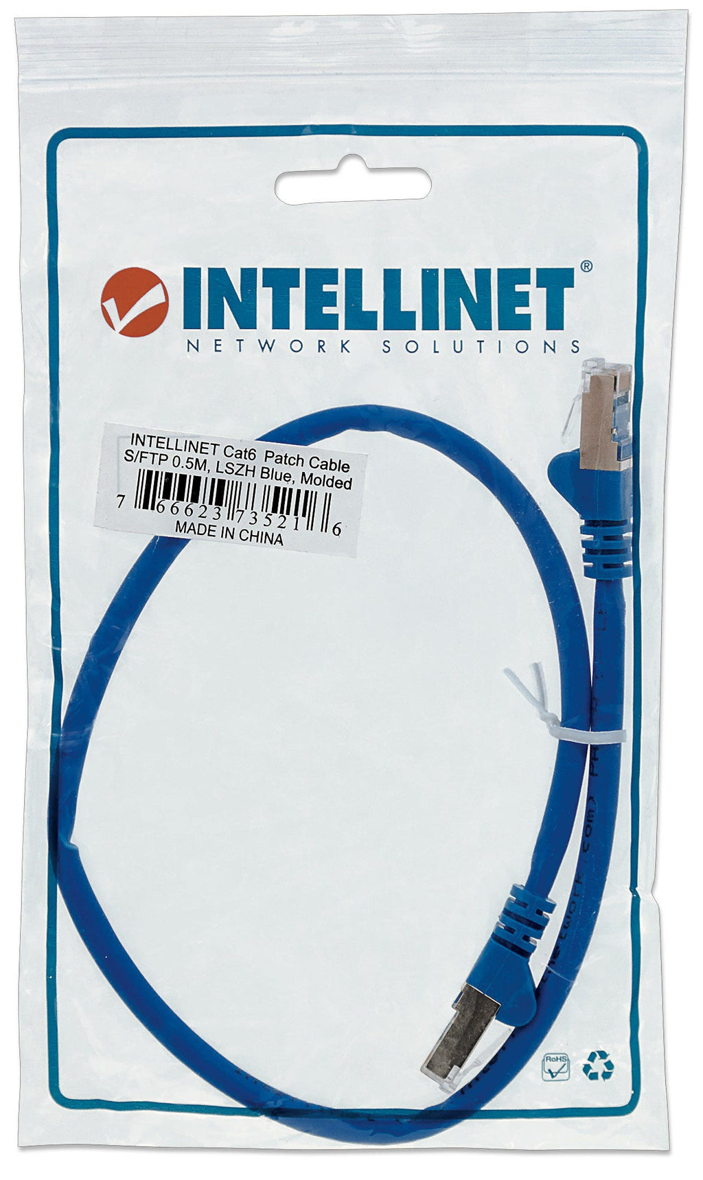 Intellinet Câble patch réseau, Cat6, 0,5 m, bleu, cuivre, S/FTP, LSOH/LSZH, PVC, RJ45, contacts plaqués or, anti-accroc, avec manchon, garantie à vie - vue 5