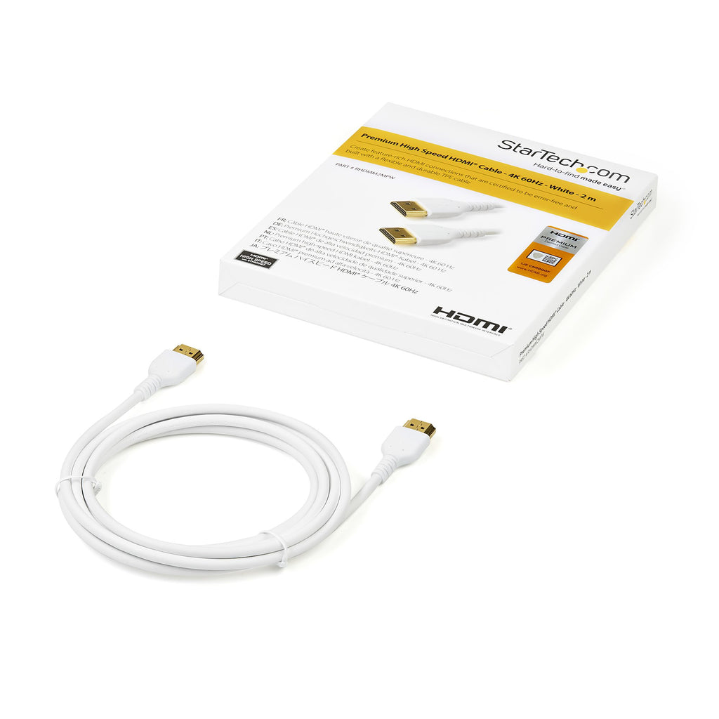 StarTech.com Câble HDMI 2.0 Fin 2m Certifié Premium, UHD 4K 60Hz HDR10, Ethernet, Blanc