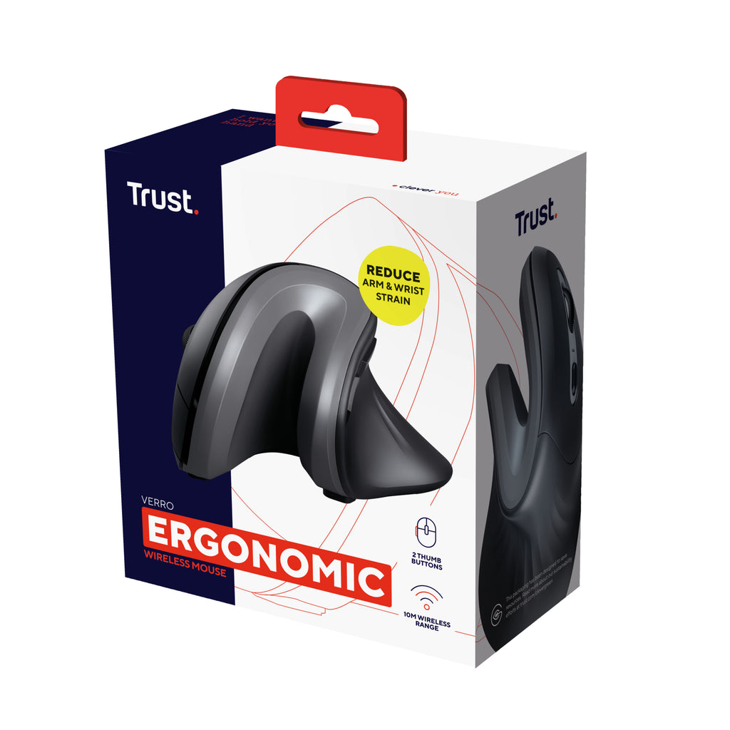 Trust Verro Souris Bureau Ergonomique Verticale Sans Fil RF Optique 1600 DPI pour Droitier