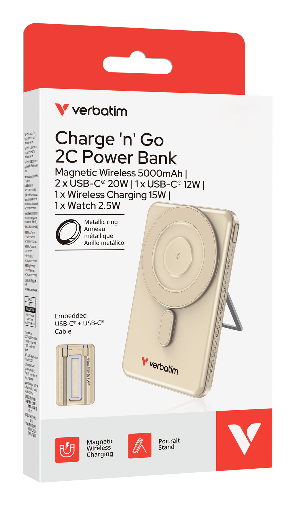Verbatim 32253 banque d'alimentation électrique Polymère 5000 mAh Recharge sans fil Or