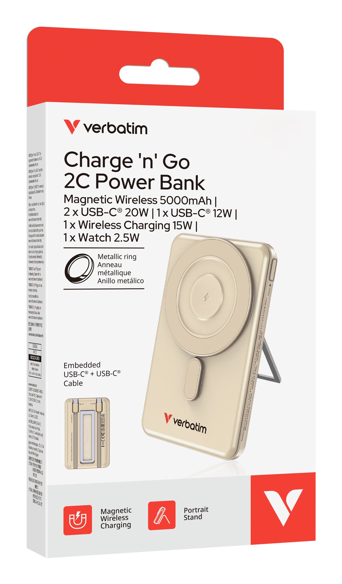 Verbatim 32253 banque d'alimentation électrique Polymère 5000 mAh Recharge sans fil Or