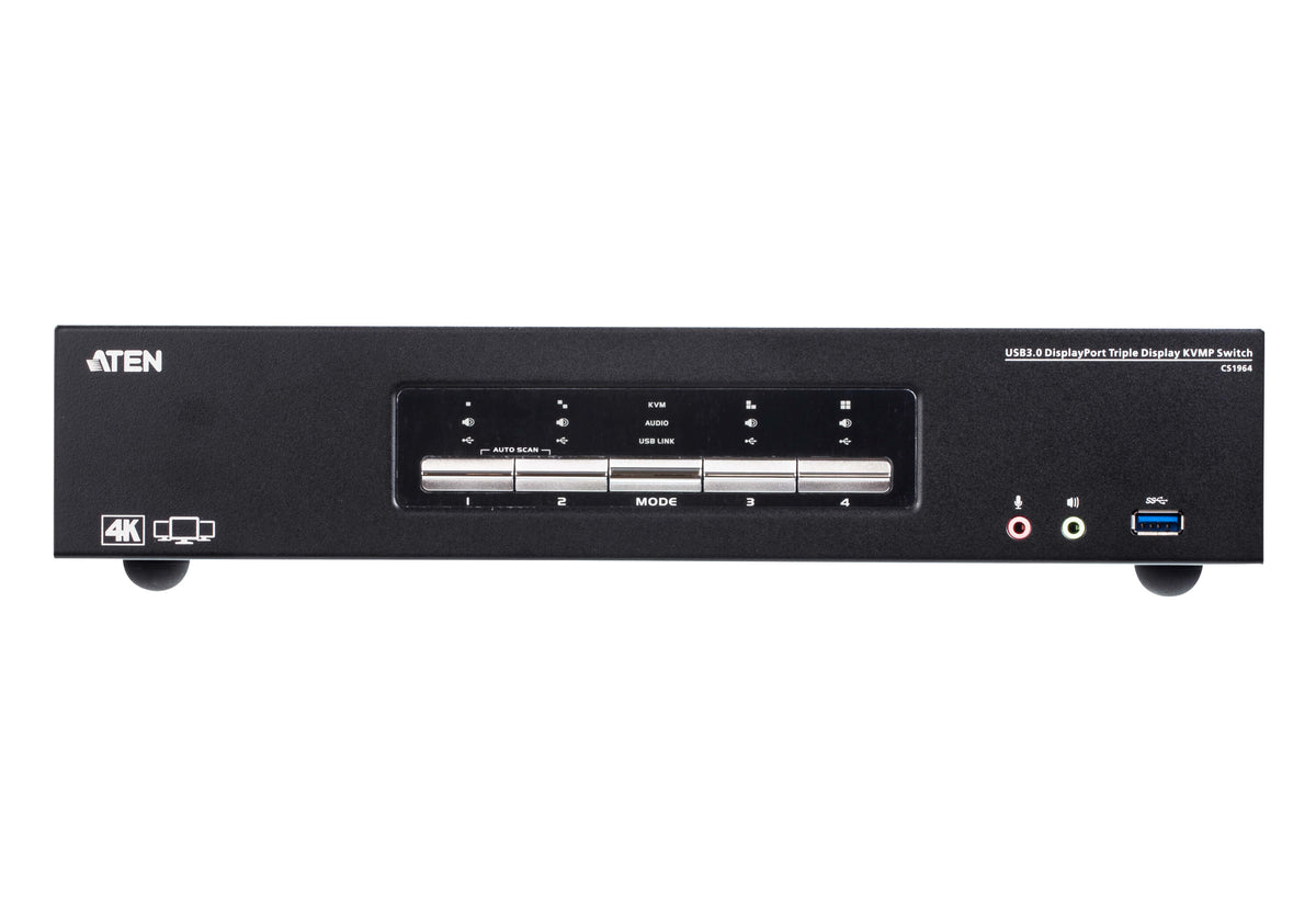 ATEN Commutateur KVMP™ trois affichages DisplayPort 4K 4 ports USB 3.0