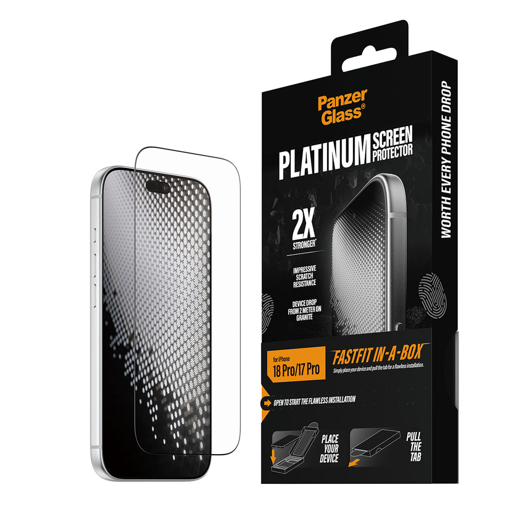 PanzerGlass ® Platinum Screen Protector iPhone 18 Pro | 17 Pro | Ultra-Wide Fit w. FASTFIT IN-A-BOX Protection d'écran t
