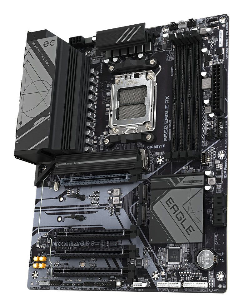 GIGABYTE B650 EAGLE AX Carte mère - AMD Ryzen série 9000, VRM 12+2+2 phases, jusqu'à 7600 MHz DDR5 (OC), 1xPCIe 5.0 + 2xPCIe 4.0 M.2, LAN GbE, WIFI 6E, USB 3.2 Gen 2