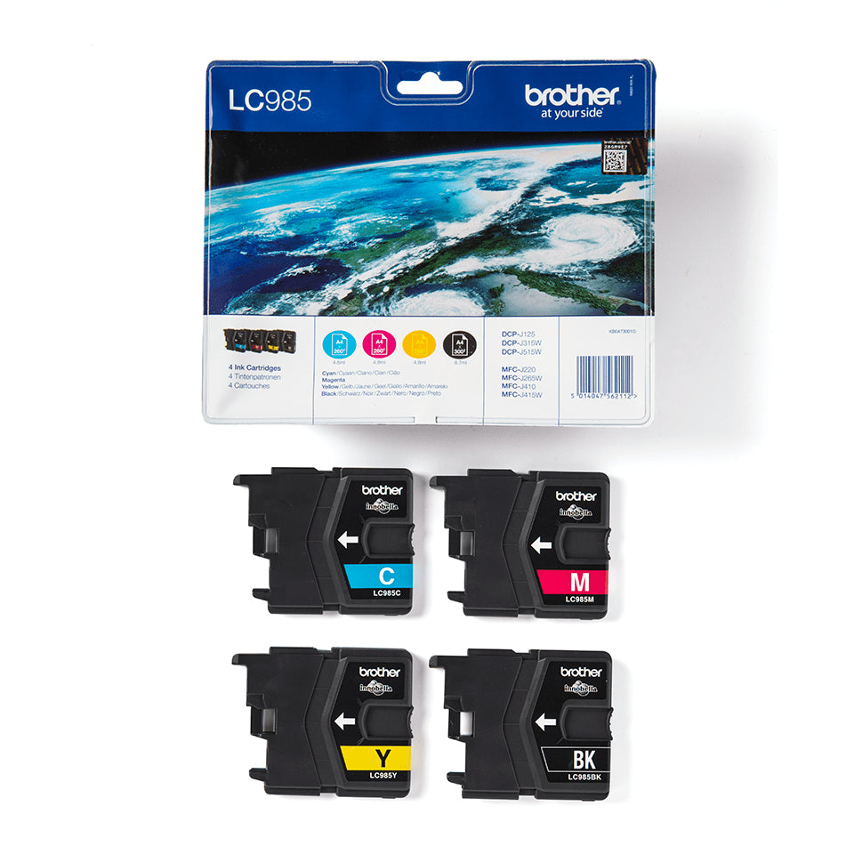 Brother LC985VALBPDR cartouche d'encre 4 pièce(s) Original Noir, Cyan, Magenta, Jaune