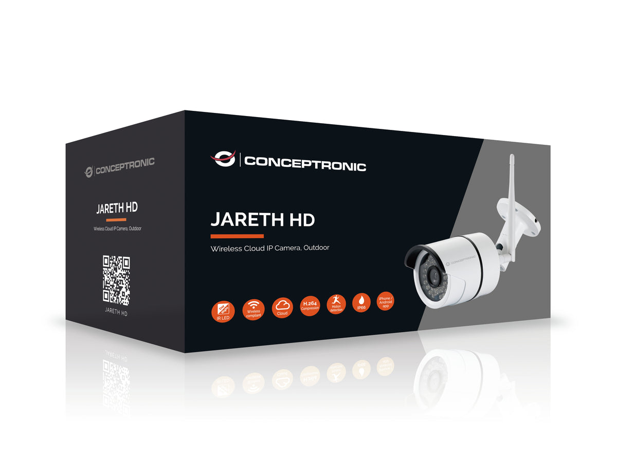 Conceptronic JARETH02W Caméra de Sécurité IP Extérieure, Résolution 1280 x 720 pixels, Format Balle, Blanc