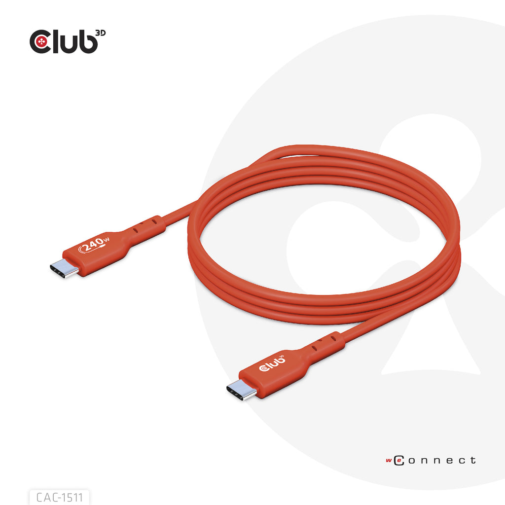 CLUB3D CAC-1511 Câble USB-C vers USB-C 2.0, 1 m, 240 W, 0,48 Gbit/s, Orange
