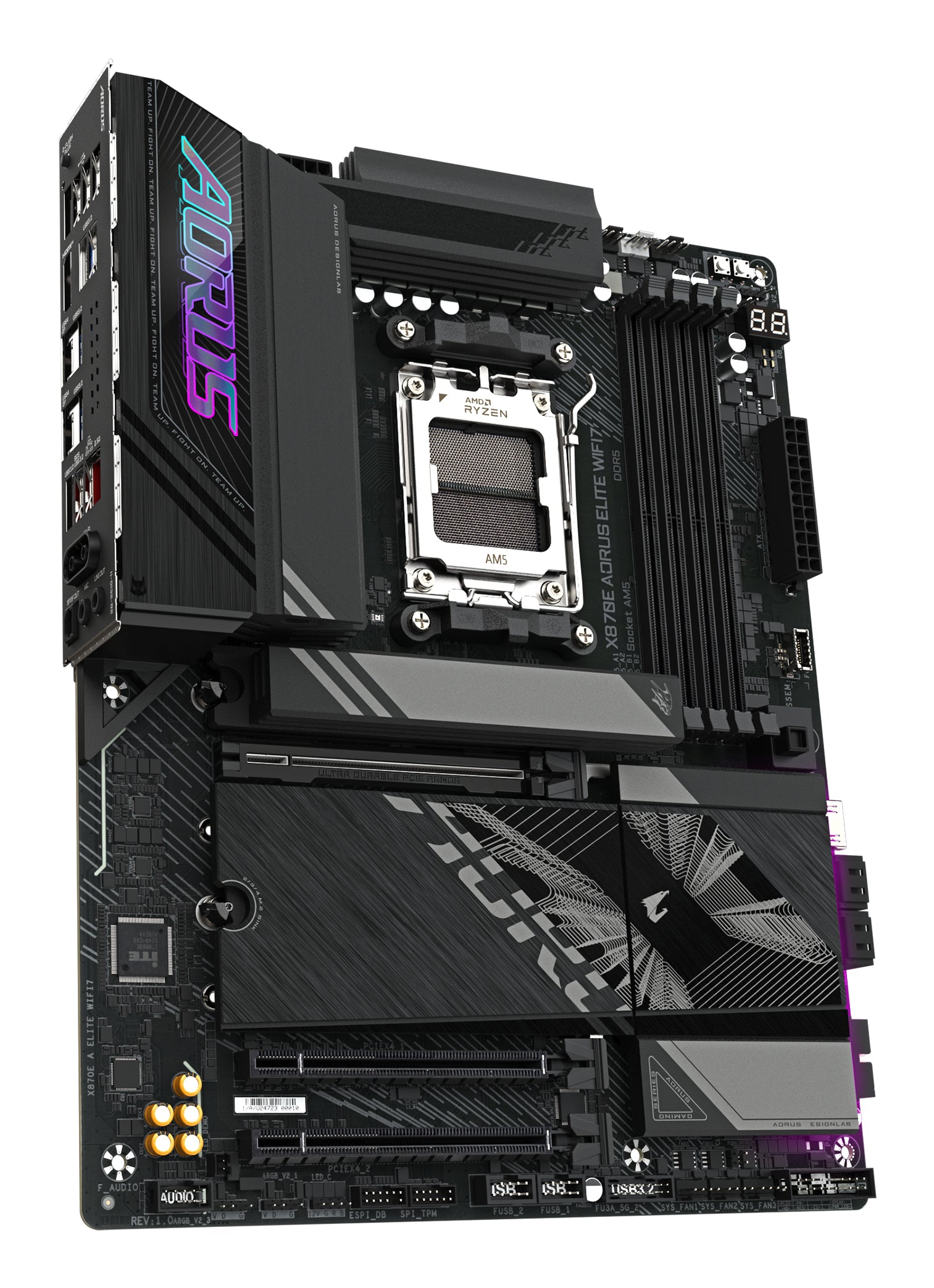 GIGABYTE X870E AORUS ELITE WIFI7 Carte Mère - Prend en charge les processeurs AMD Ryzen 9000, 16+2+2 phases VRM numérique, jusqu'à 8000Hz DDR5 (OC), 3xPCIe 5.0 + 1xPCIe 4.0, Wi-Fi 7, LAN 2,5GbE, USB 4